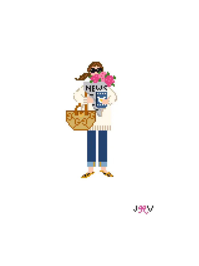 News & Flowers Girl Needlepoint Canvas